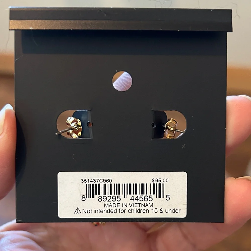 Coach Gold Chain Dangle Earrings with CZ posts and ladybug Accents - Picture 3 of 4